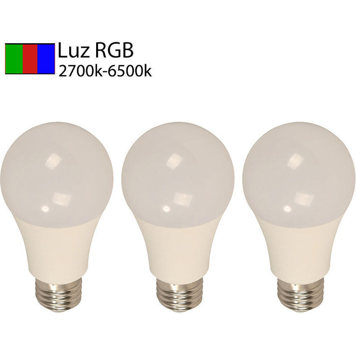 BOMBILLO LED INTELIGENTE A60 E27 10W 120V RGB 3 PIEZAS