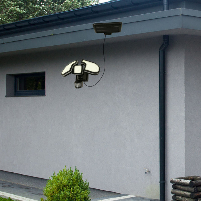 LAMP. LED EXT. SOLAR REFLECTORA NEGRO 2L 12W 3.7V 6500K (SENSOR DE MOVIMIENTO Y LUZ)