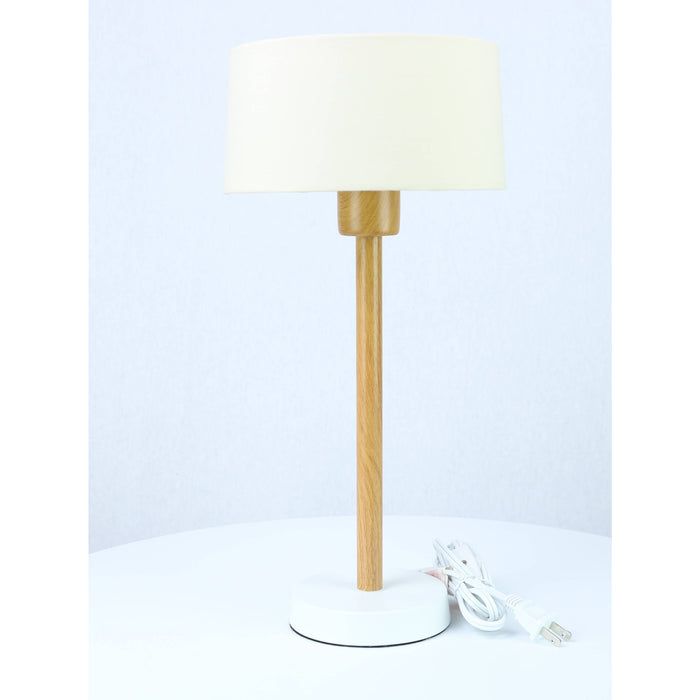 LAMP. MESA BLANCO Y MADERA 1L E27 10W