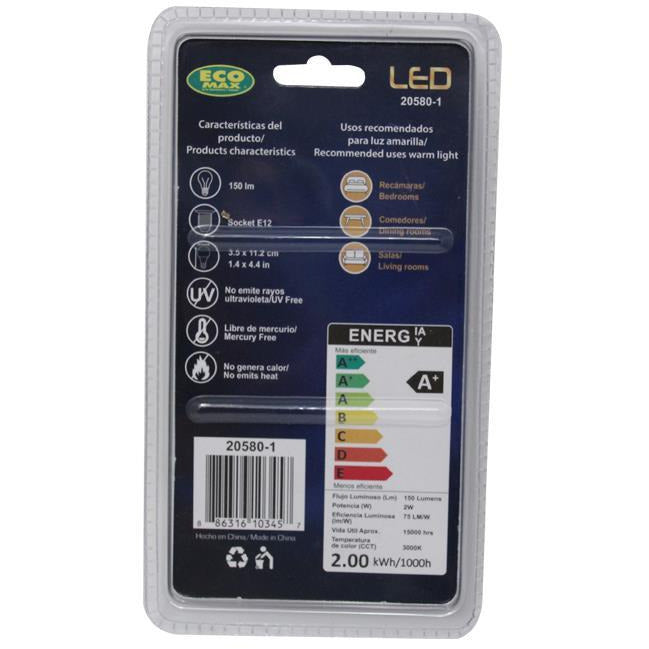 BOMBILLO LED FILAMENTO E12 2W 3000K