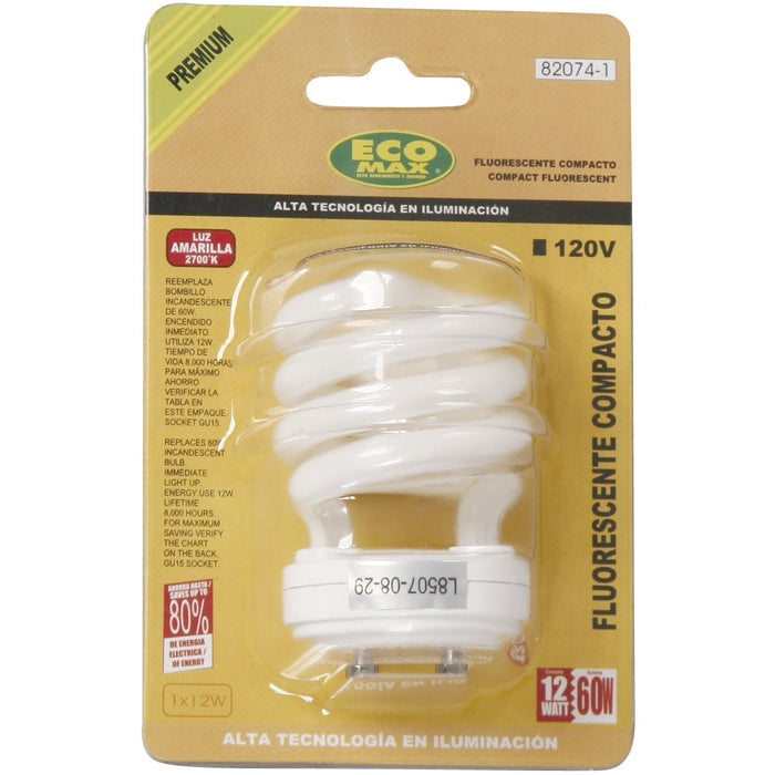 BOMBILLO CFL ESPIRAL GU15 12W 2700K