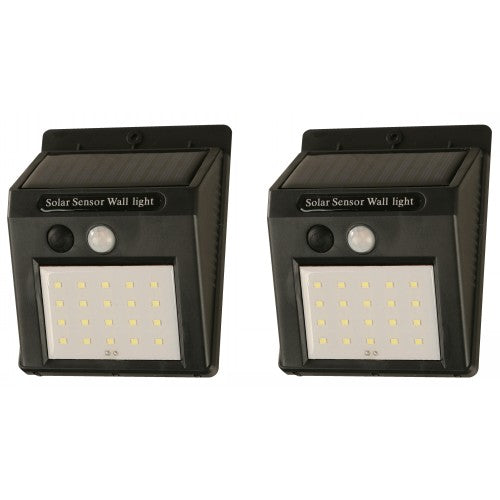 LAMP. LED EXT. SOLAR PARED NEGRO 2W 3.7V 6500K (SENSOR DE MOVIMIENTO) (2 PIEZAS)