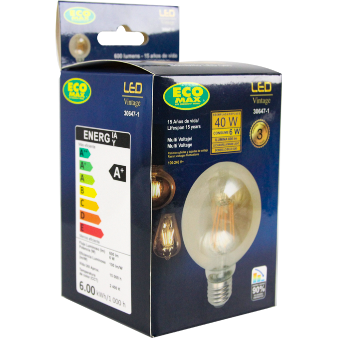 BOMBILLO LED FILAMENTO G80 E27 6W 100-240V 2400K