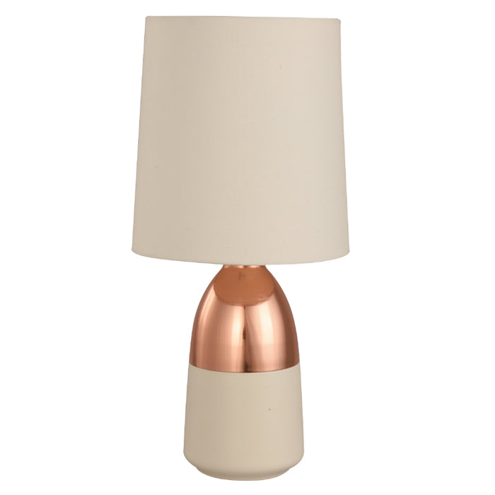 LAMP. MESA CREMA Y COBRE 1L E27 40W