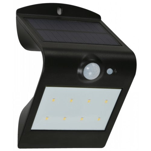 LAMP. LED EXT. PARED SOLAR NEGRO 1L 1.5W 3.7V 6000K CON FOTOCELDA Y SENSOR DE MOVIMIENTO