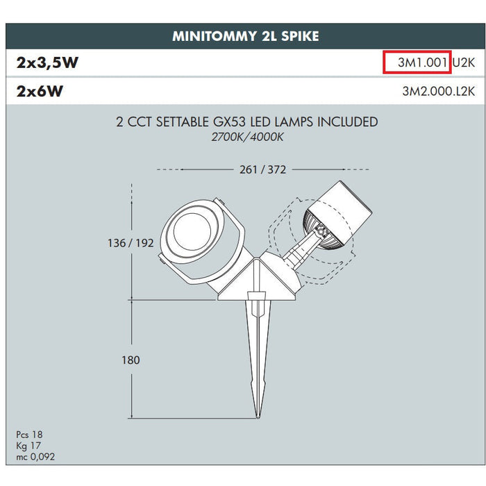 LAMP. EXT. ESTACA MINITOMMY NEGRO 2L GU10 3.5W