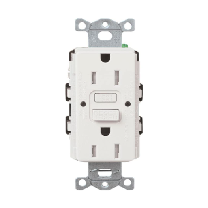 TOMACORRIENTE DÚPLEX GFCI RESISTENTE A LA MANIPULACIÓN DE 15AMP BLANCO 120V