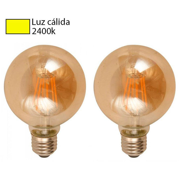 BOMBILLO LED FILAMENTO G80 E27 6W 100-240V 2400K 2 PIEZAS