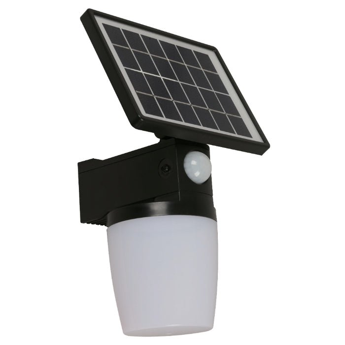 LAMP. LED EXT. PARED SOLAR NEGRO 1L 8W 3.7V 6500K CON FOTOCELDA Y SENSOR DE MOVIMIENTO