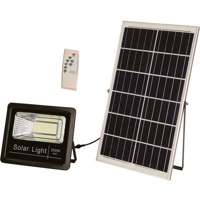 LAMP. LED EXT. SOLAR REFLECTORA NEGRO 200W 3.2V 6500K (CON CONTROL REMOTO)